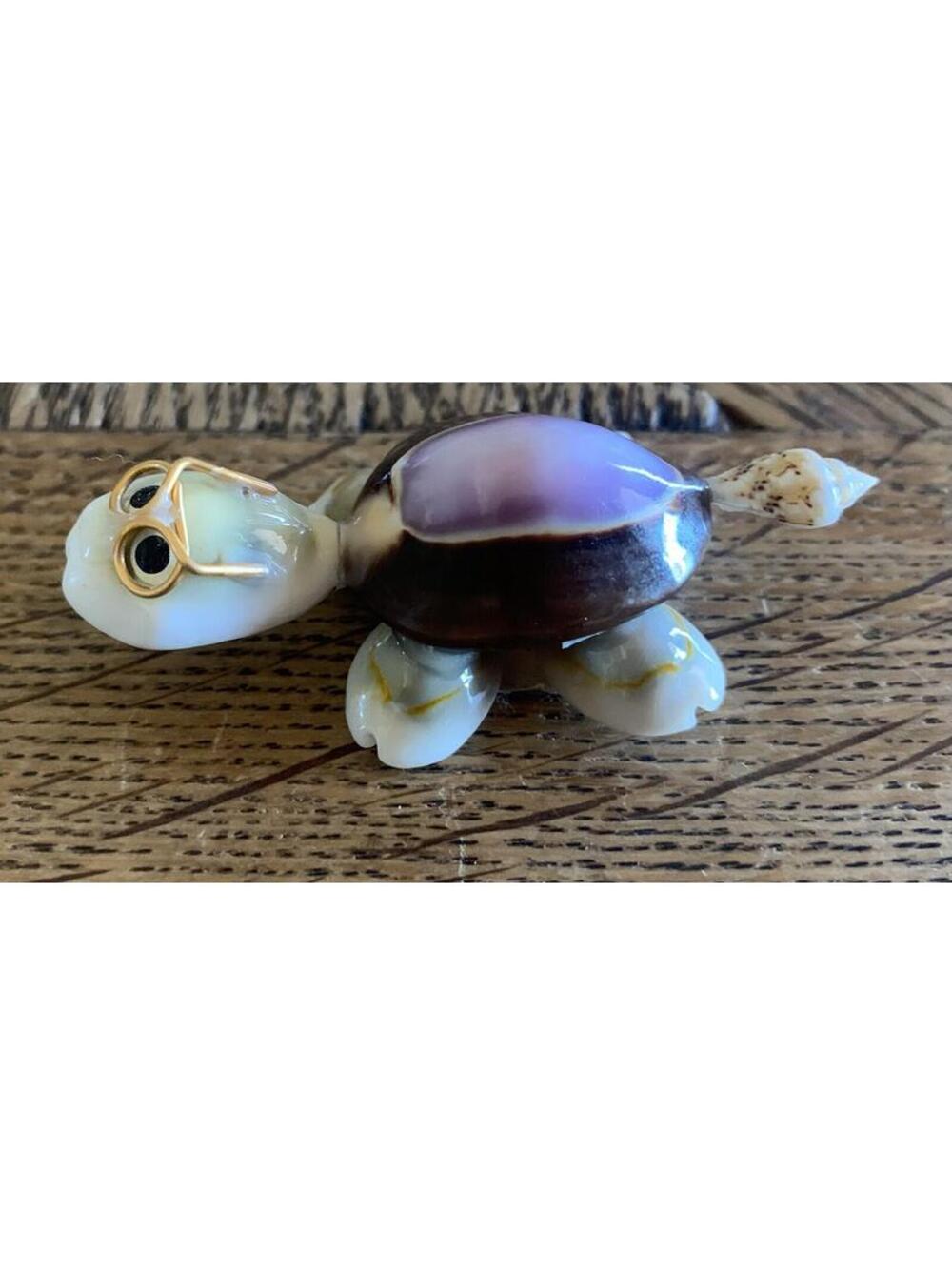 Tiny Miniature Sea Shell Turtle W/Glasses Hand Crafted